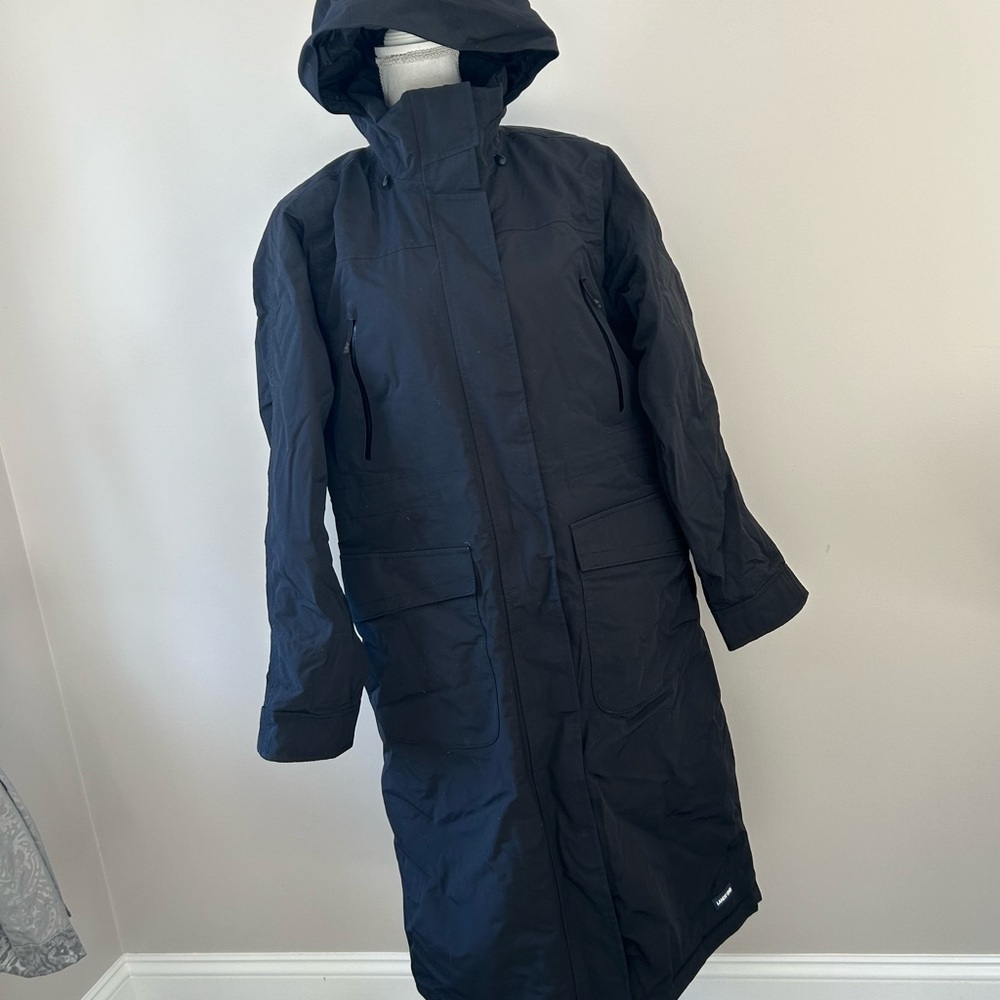 Lands End Black Hooded Long Coat